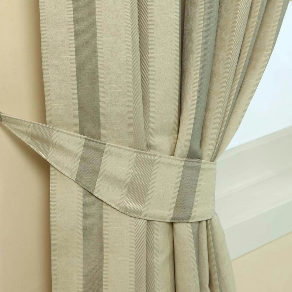 image 1 of Homescapes Cream Stripe Jacquard Curtain Tie Back Pair