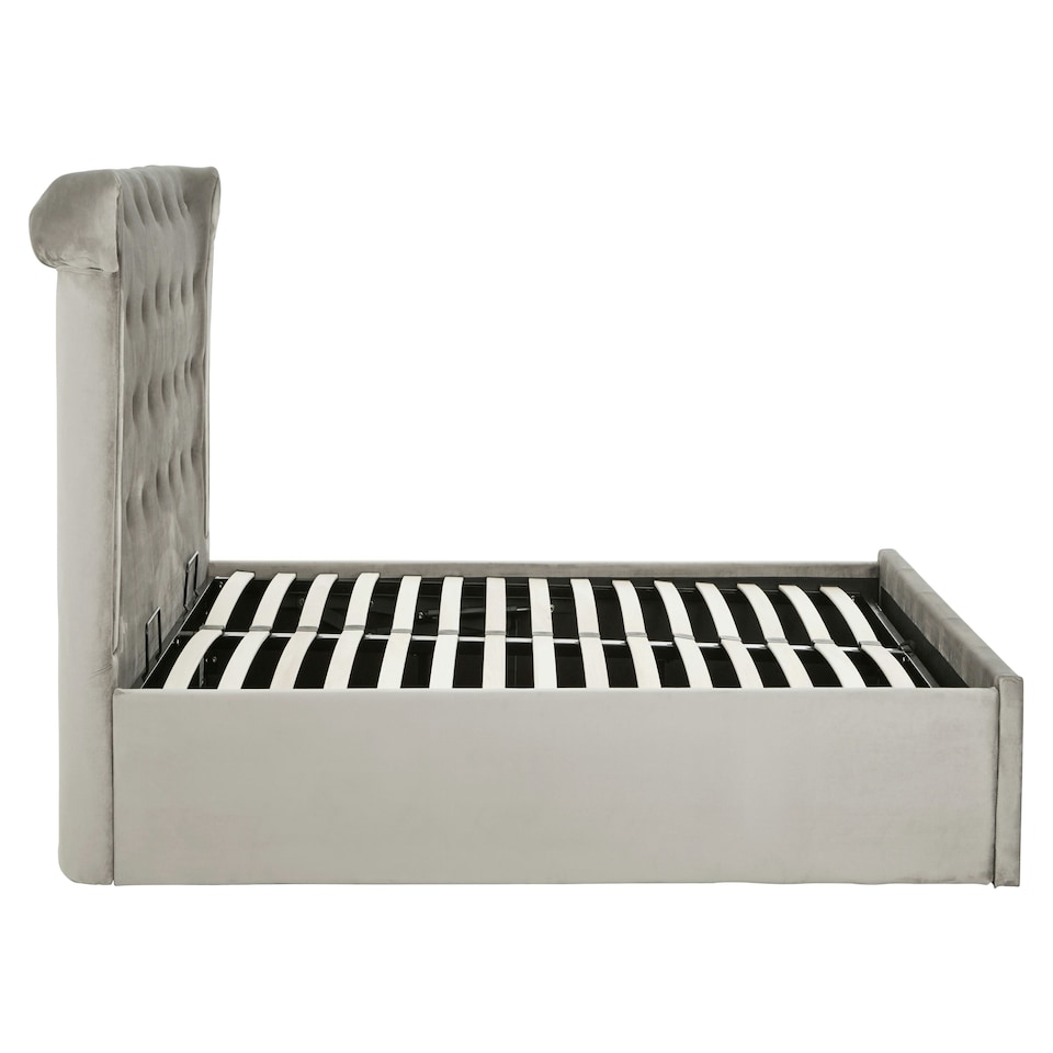 image 1 of Interiors By Premier Elegant Kingsize Grey Brush Velvet Ottoman Bed, Durable Velvet Bed For Bedroom, Compact Diamont Tufted Bed
