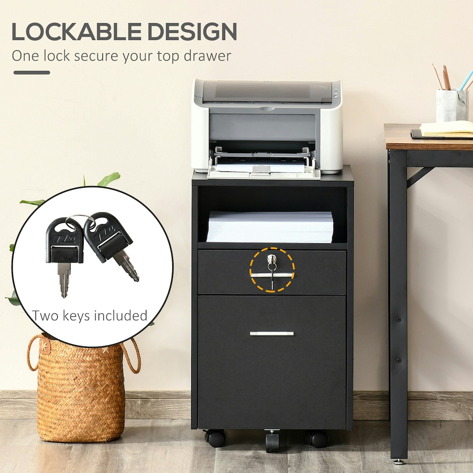 image 1 of Vinsetto Mobile File Cabinet Lockable Documents Storage w/ 5 Wheels Black