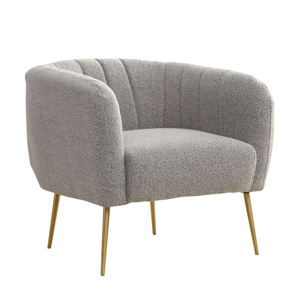 image 1 of Ronan Boucle Fabric Accent Chair - Light Grey