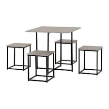 Kent 1+4 Stowaway Dining Set - Stone Effect/Black Black