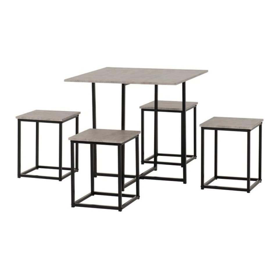 image 1 of Kent 1+4 Stowaway Dining Set - Stone Effect/Black Black