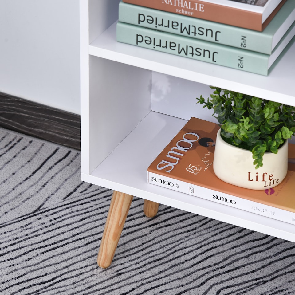 image 1 of HOMCOM Bookcase, Freestanding Book Shelf with Storage Drawer, 6 Shelves and Wood Legs for Home Office Display, White and Grey, 24D x 60W x 86.8H cm