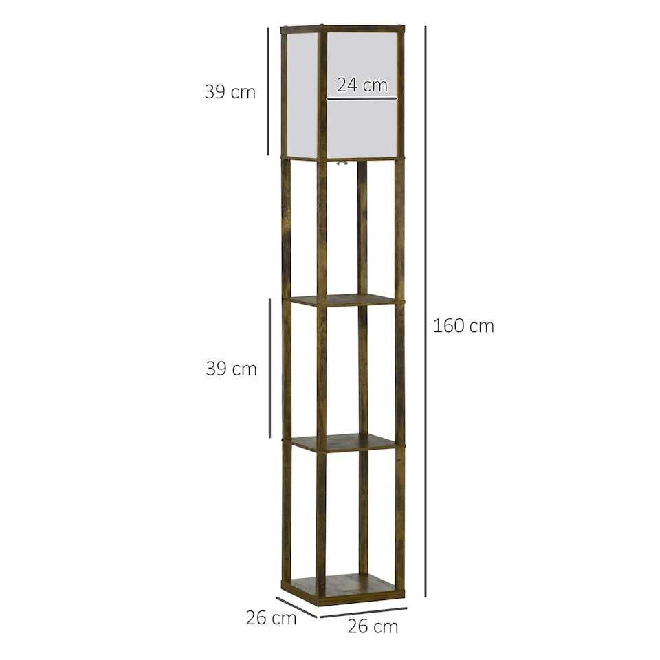 image 1 of HOMCOM Floor Lamp Reading Lamp with 3-Tier Storage Shelf for Home Office Brown