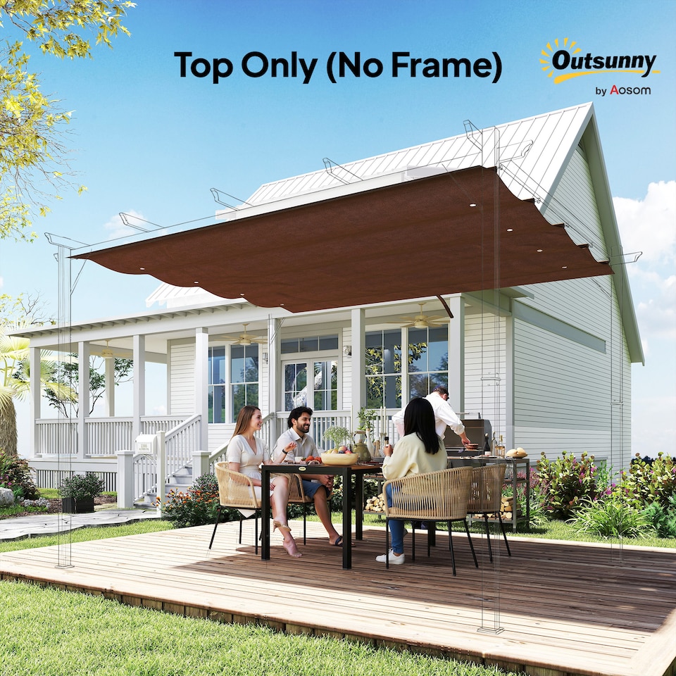image 1 of Outsunny Retractable Pergola Roof, Sun Shade Cover Top Only, UV30 Protected 2.86 x 2.45 m Replacement Canopy Fabric for 3 x 2 m Pergola Frame, Coffee