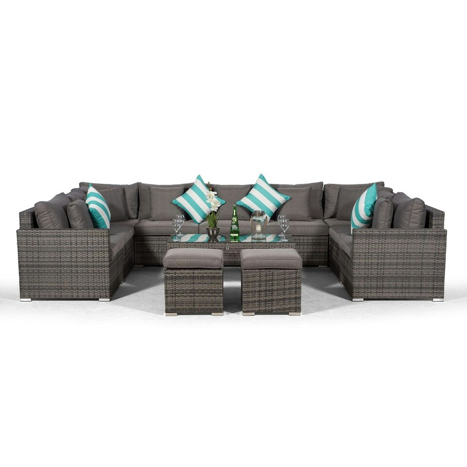 image 1 of Havana 9 Seat Rattan Sofa Conversation Set w/ Coffee Table and 2 Stools Grey | Grey