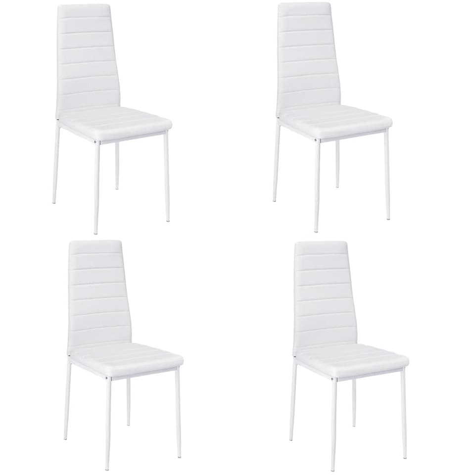 image 1 of Living and Home Set of 4 Faux Leather High Back Dining Chairs - White
