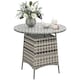 image 1 of Outsunny Wicker Garden Rattan Table, Patio Furniture Outdoor Coffee Table with Umbrella Hole and Tempered Glass Top, Grey | Grey | Grey