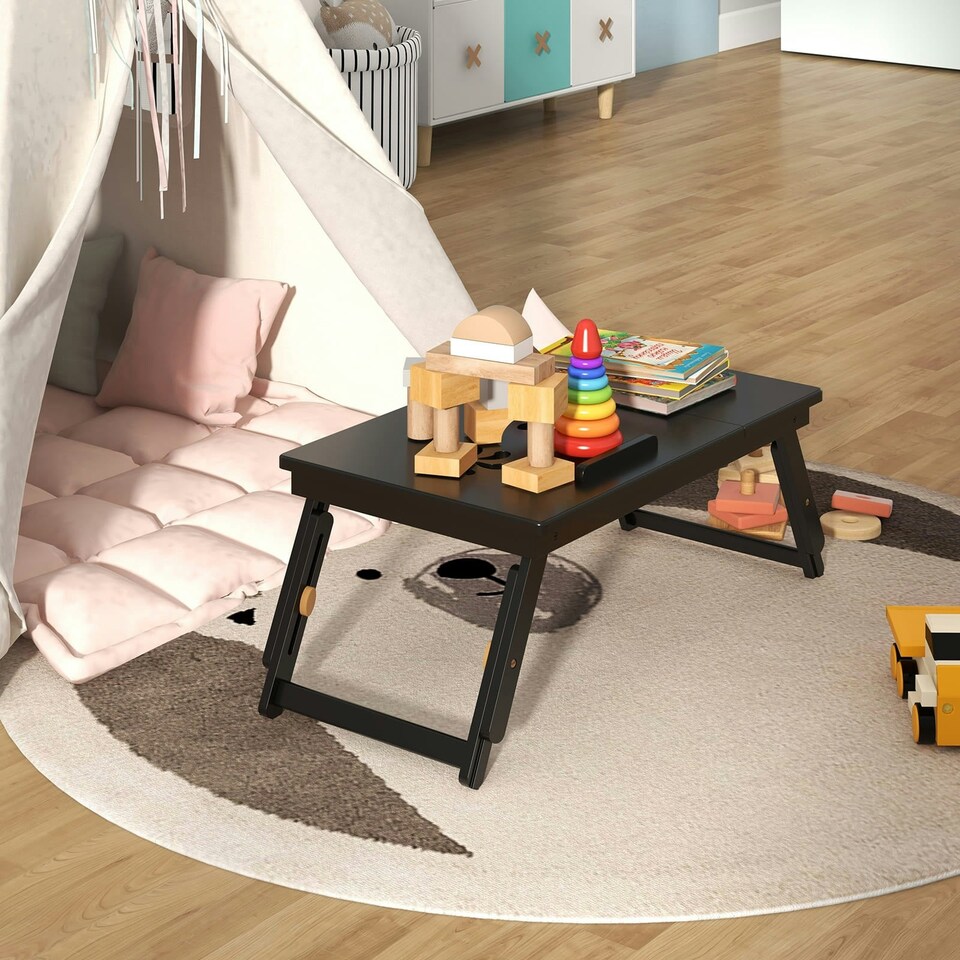 image 1 of COSTWAY Laptop Lap Table w/Adjustable Legs & Storage Drawer | Brown