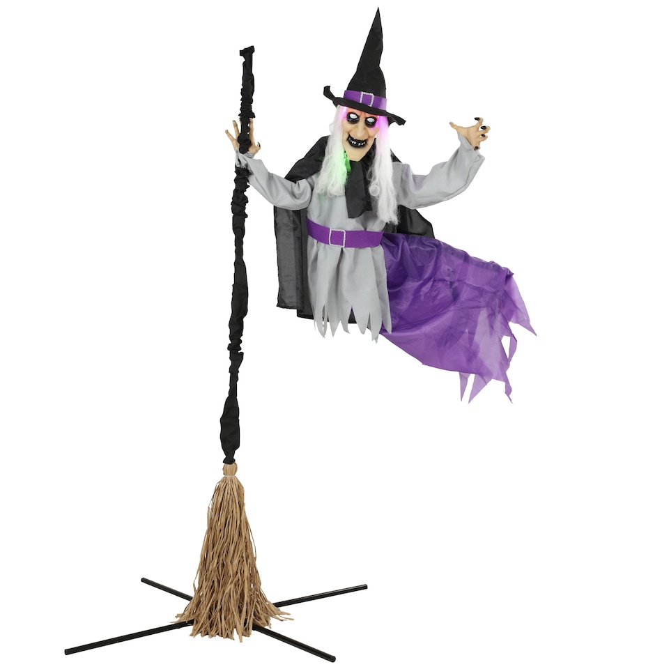 image 1 of HOMCOM 200cm Life Size Animated Witch, Scary Halloween Animatronic Decor
