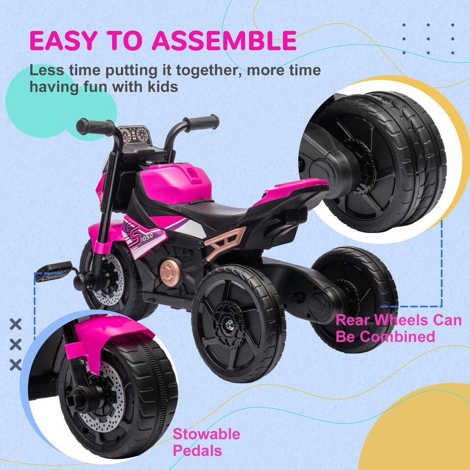 image 1 of AIYAPLAY 3 in 1 Baby Trike with Headlights, Music, Horn - Pink