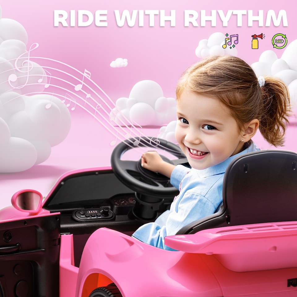 image 1 of AIYAPLAY Licensed RUF CTR 2017-Yellowbird Electric Car for Kids, Ride On Car 12V Battery Powered Kids Electric Vehicle with Remote Control, Soft Start, MP3 Player, LED Lights, Horn | Pink