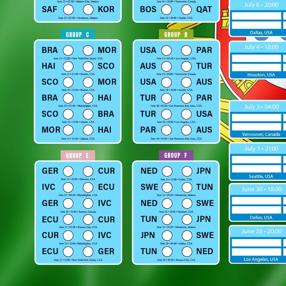 image 1 of Portugal Flag World Football Championship Cup 2026 A3 Fixture Wall Chart