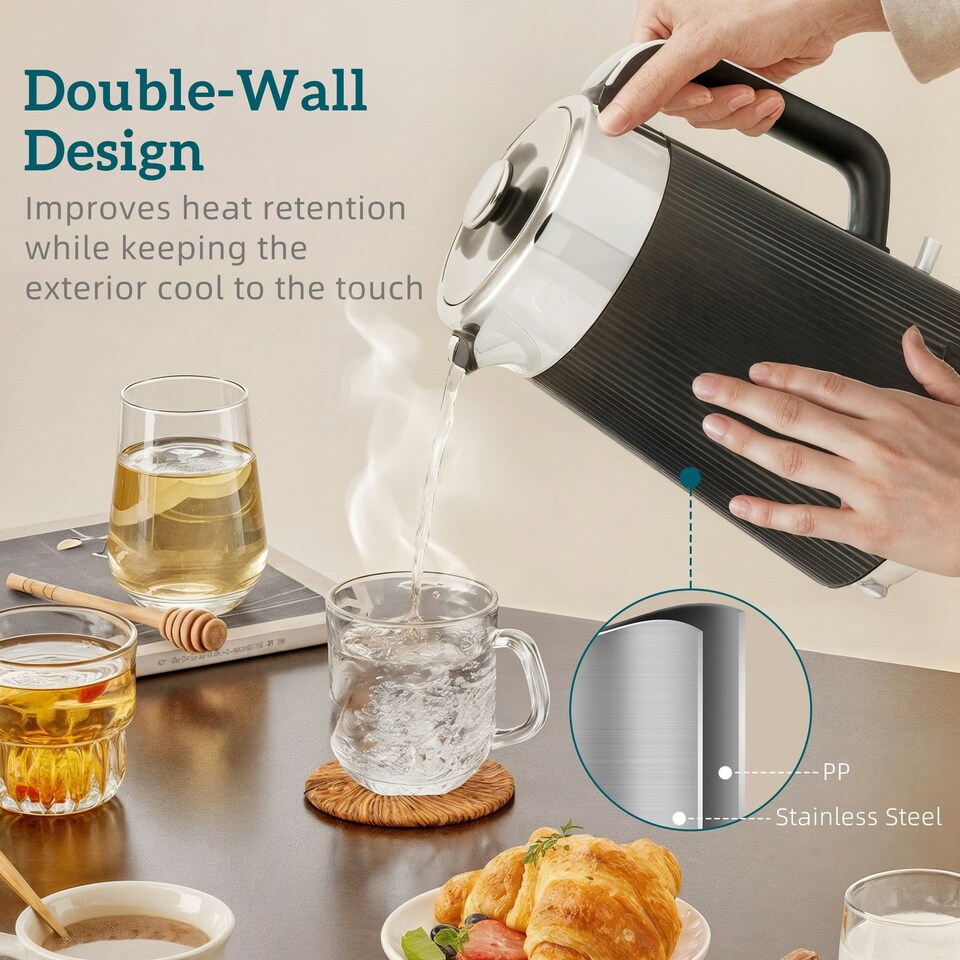 image 1 of HOMCOM 1.7L 3000W Rapid Boil Kettle and 4 Slice Toaster Set Crumb Tray Black