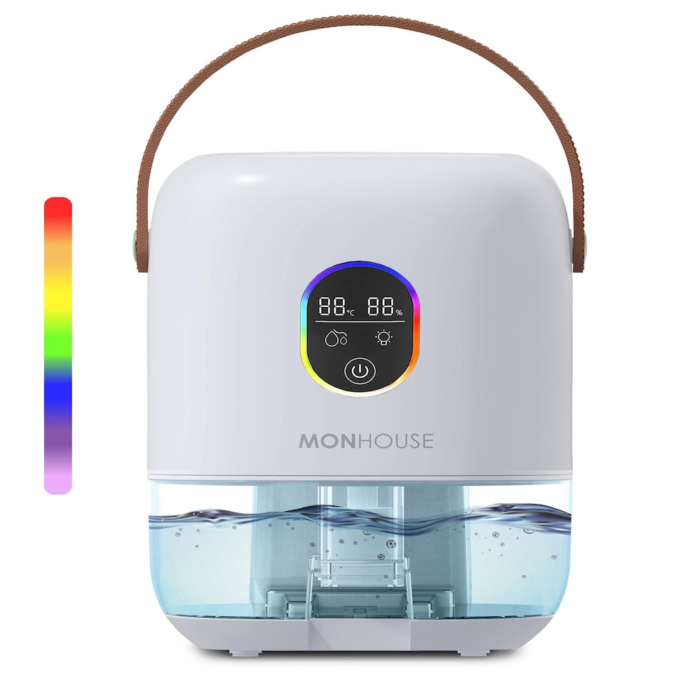 image 1 of MONHOUSE Premium Dehumidifer - 1L - Ultra Quiet Electric Moisture Absorber - Touch Screen, Auto Shut Off, Humidity & Temperature Indicator | White | 1