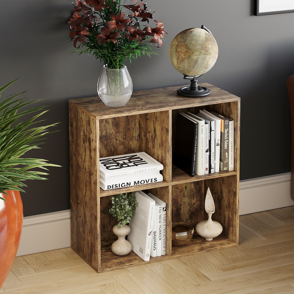 image 1 of Vida Designs Durham 2x2 Cube Storage Bookcase Display Unit, Dark Wood