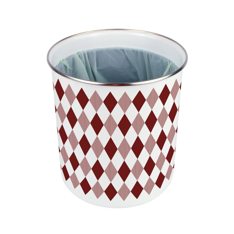 image 1 of Red Argyle Food Waste Caddy - Metal 2L Decorative Kitchen Compost Bin