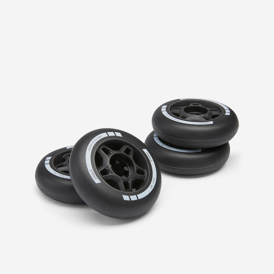 image 1 of Decathlon 80 mm 84A Inline Fitness Skate Wheels Fit 4-Pack - Black