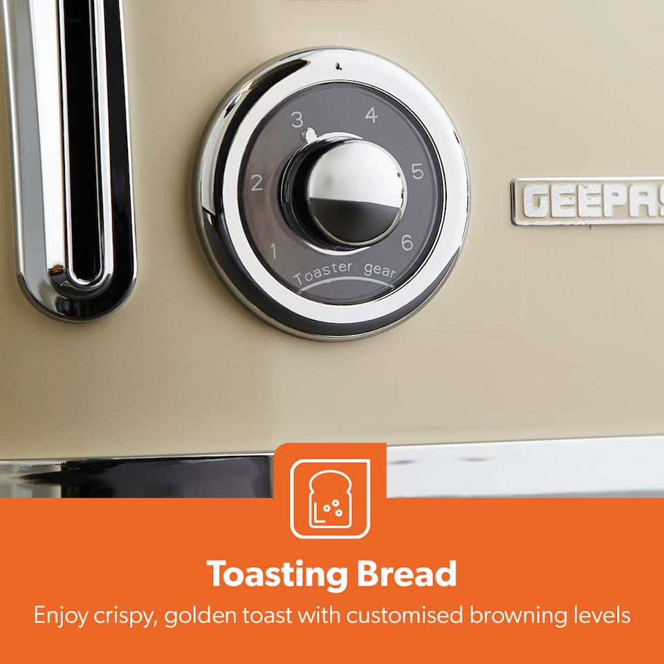 image 1 of GEEPAS 1.7L Electric Kettle & 4 Slice Bread Toaster Kitchen Combo Set | Cream Retrovive | Cream