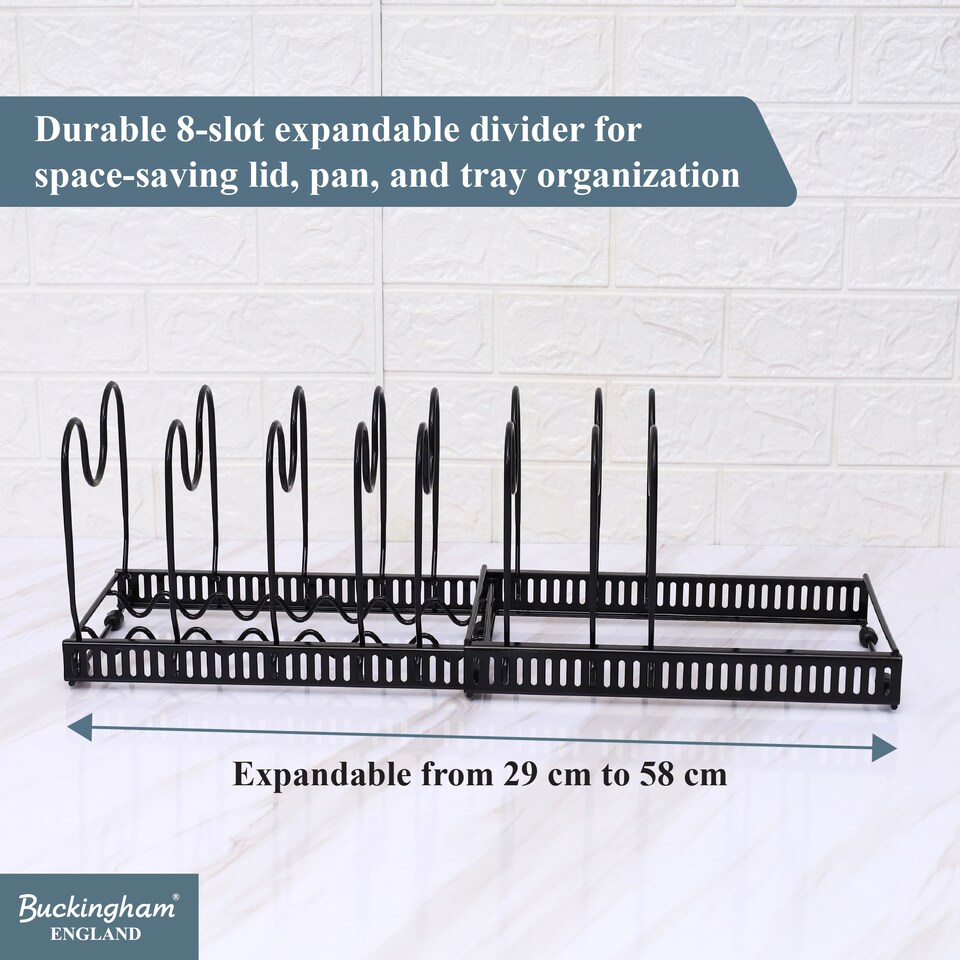 image 1 of Buckingham Expandable Pot, Pan & Lid Organising Rack 8 Dividers - Black | Black