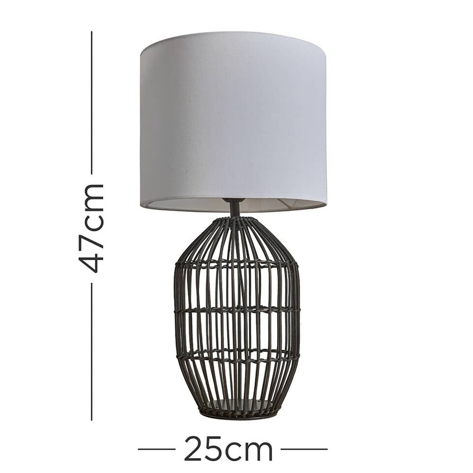 image 1 of ValueLights Hollins Matte Black Rattan Table Lamp White Shade and Bulb