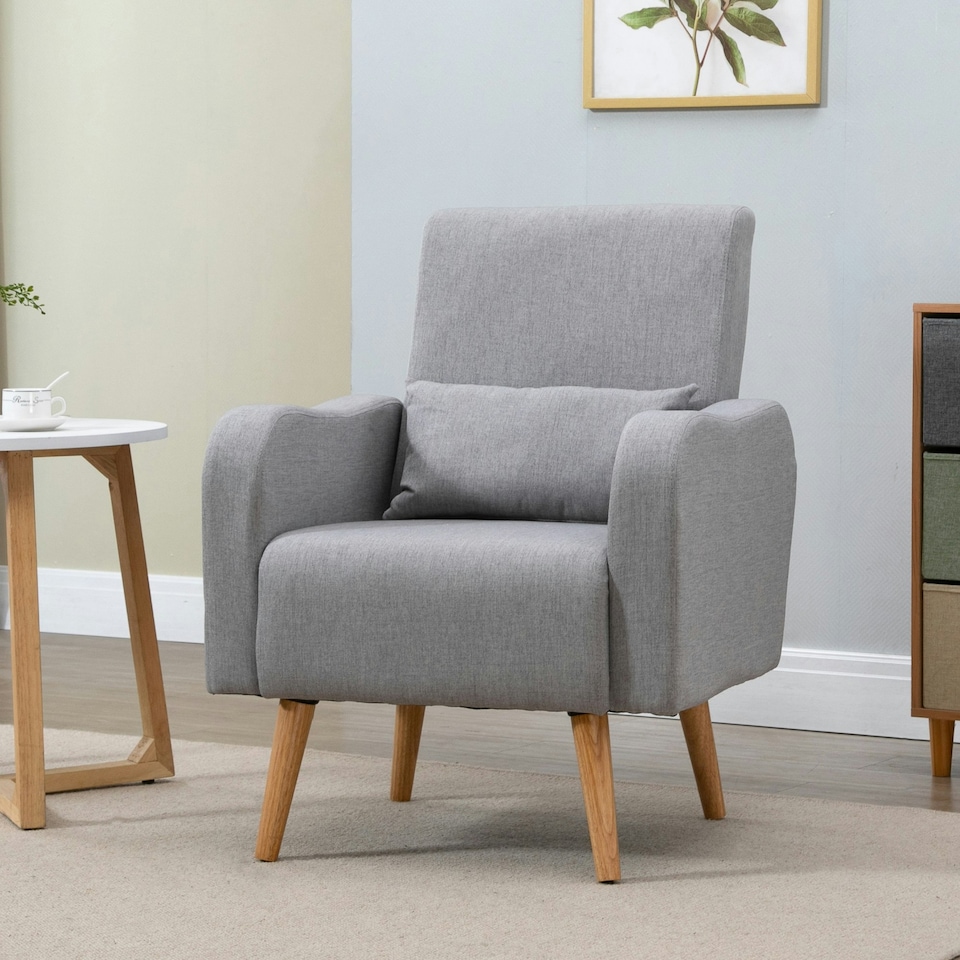 image 1 of HOMCOM Nordic Leisure Lounge Sofa Accent Chair with Pillow for Bedroom Grey