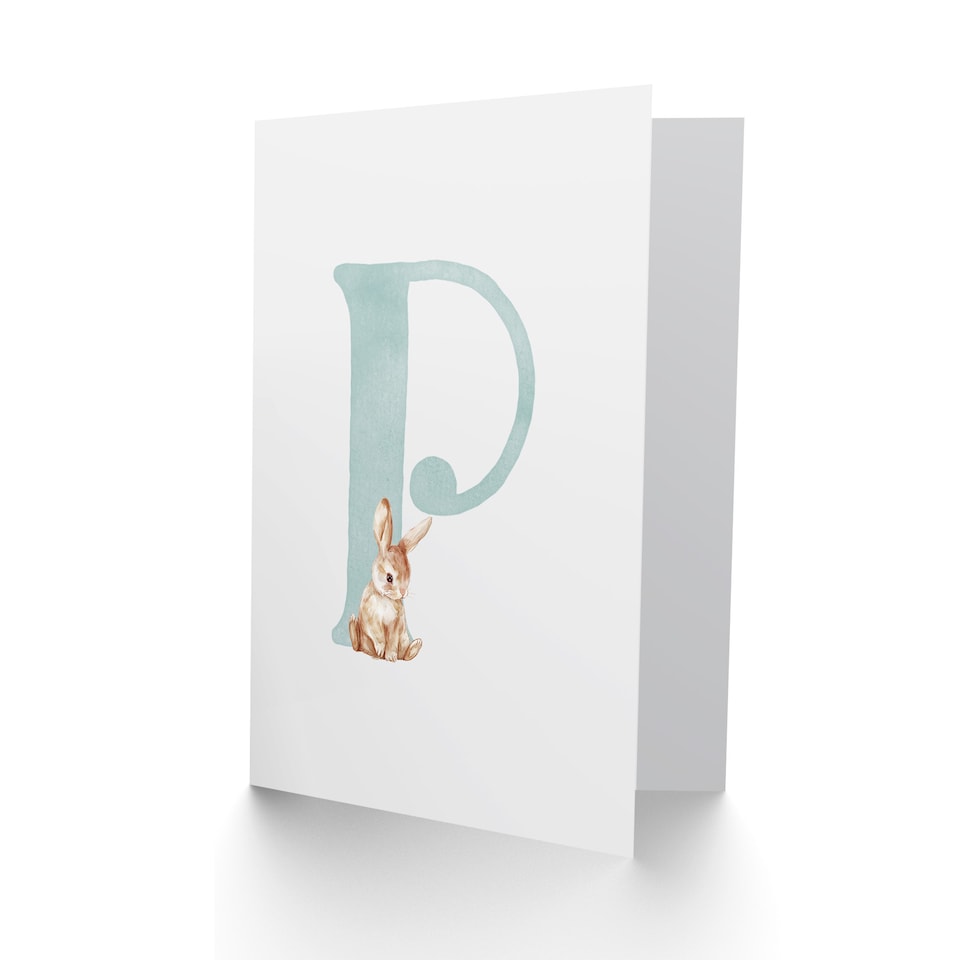 image 1 of Greeting Card Bunny Rabbit Alphabet Letter P New Baby 1st Birthday