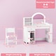 image 5 of AIYAPLAY Kids Vanity Table and Chair Set, Girls Dressing Table with 2-Colour LED Mirror, Stool, Cabinet, Drawer, Bookshelf and Shelves for Ages 3-8 Years | White
