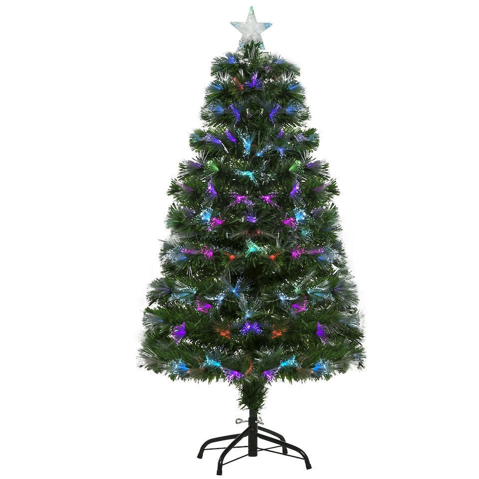 image 1 of HOMCOM 4FT Multicoloured Artificial Christmas Tree w/ Pre-Lit Modes Metal Stand