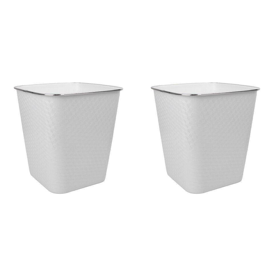 image 1 of JVL Glaize Square Waste Bin 8L Set of 2 Bathroom Bedroom Office White