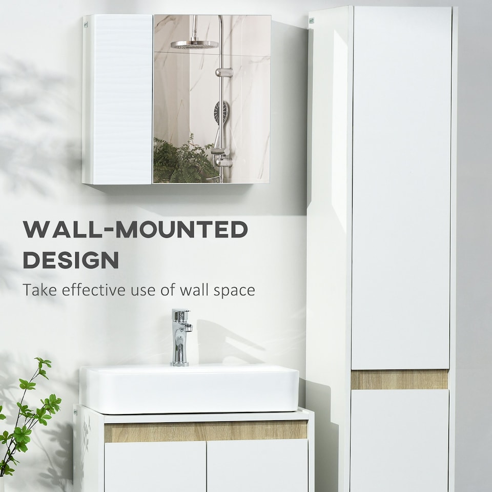 image 1 of kleankin Bathroom Mirror Cabinet Wall Mounted Cupboard w/ Adjustable Shelf