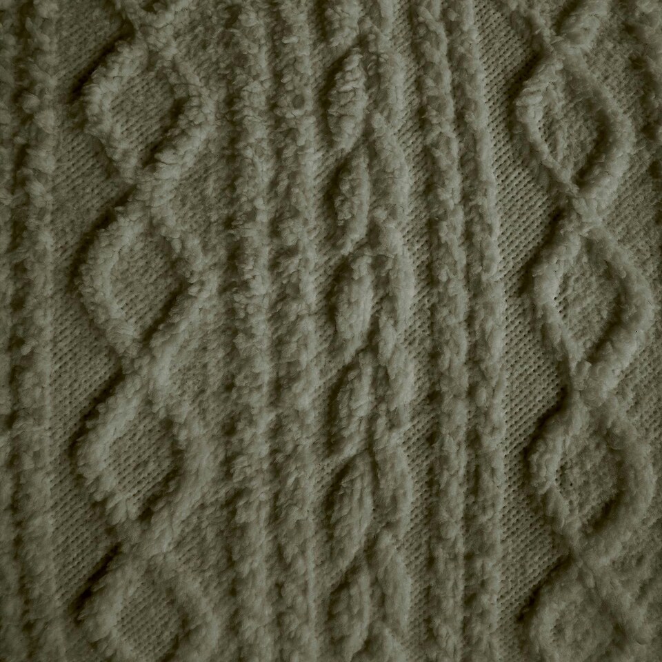 image 1 of OHS Ultra Soft Cable Knit Sherpa Fleece Duvet Set Green | Woodland Green | King
