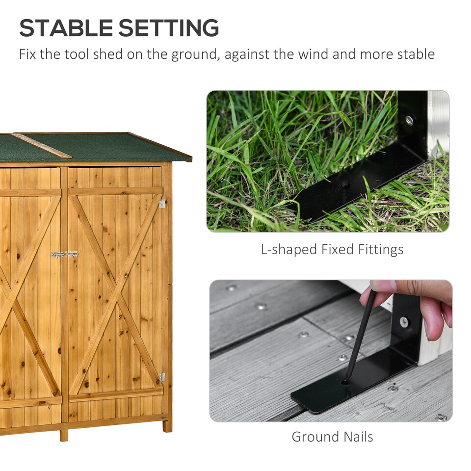 image 1 of Outsunny Small Shed, Wooden Garden Shed with Flexible Table, Hooks and Ground Nails, Lockable Tool Shed with Asphalt Roof, 140 x 75 x 157cm, Natural
