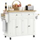 image 1 of HOMCOM Rolling Kitchen Island Cart with Rubber Wood Top, Spices Cream White