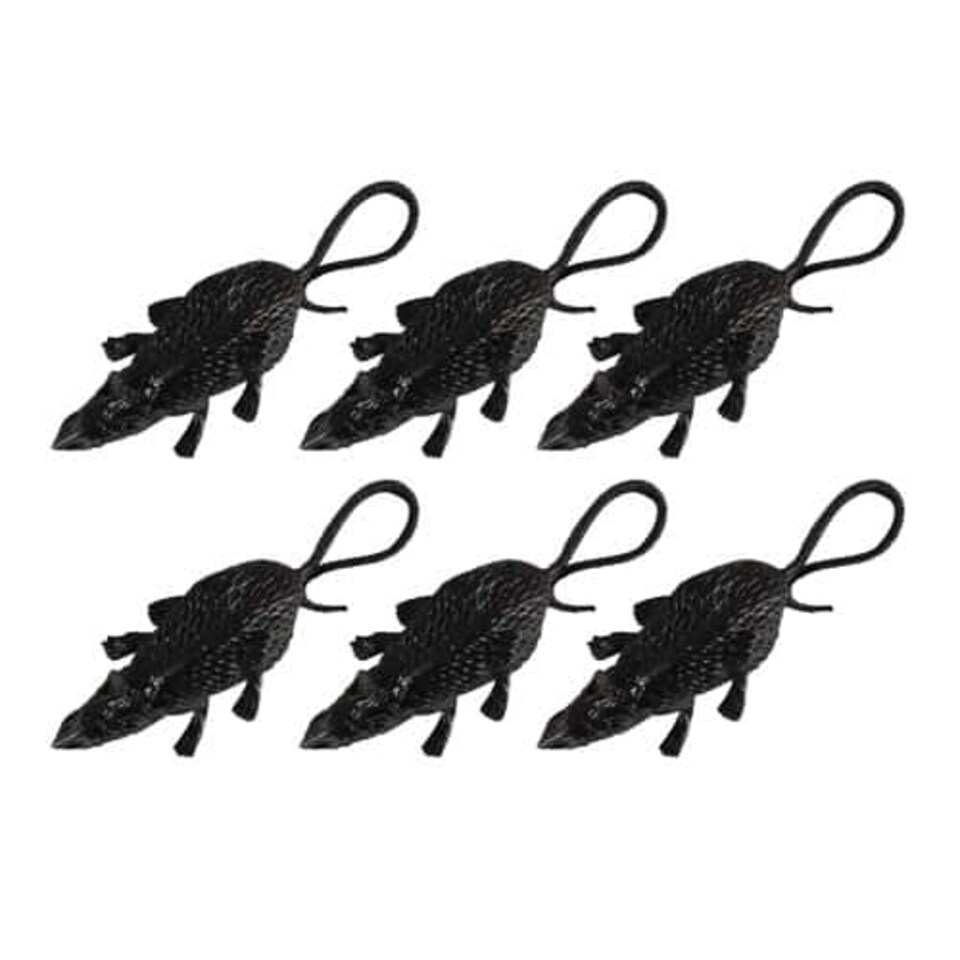 Halloween Black Plastic Rats - Pack of 6