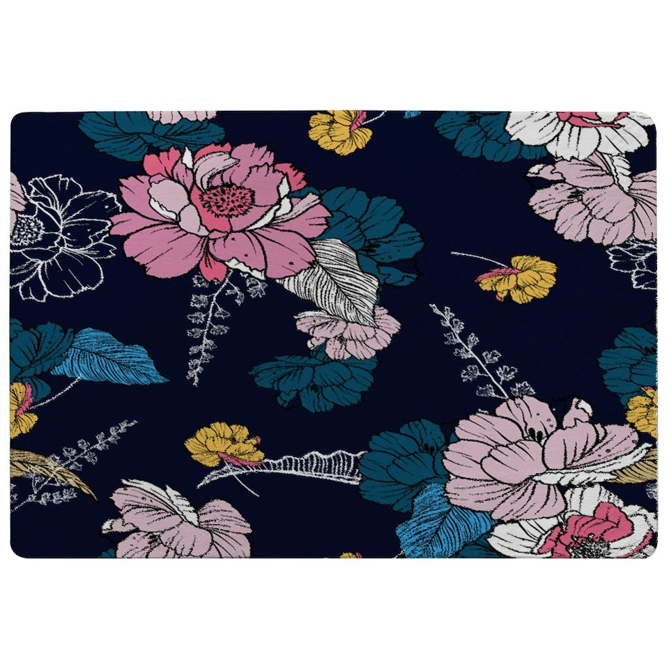 image 1 of Pink Flowers on Navy (Rug) Pink | Large: 140x200cm