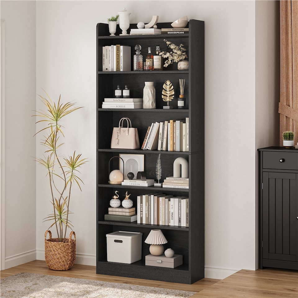 image 1 of Yaheetech 7-layer Open Shelf Bookshelf-Black