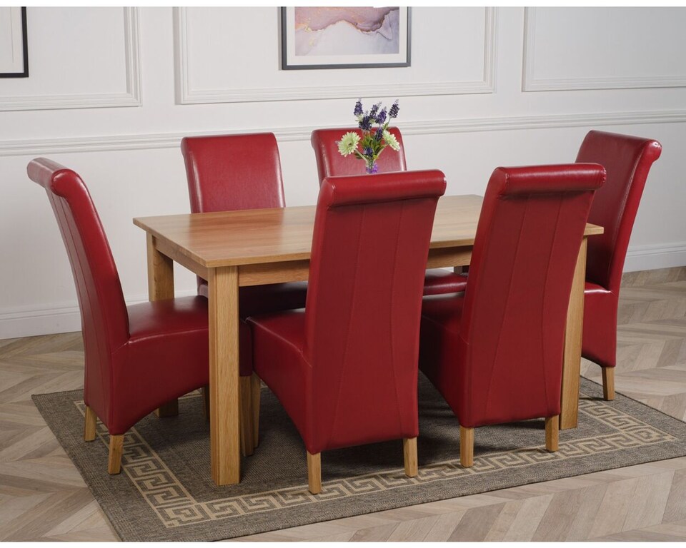 image 1 of Oslo 150 x 90 cm Medium Oak Dining Table and 6 Montana Leather Chairs | Red | Red