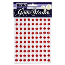 Pack of 90 Pearl Red Self Adhesive 8mm Gem Stones by Icon Craft
