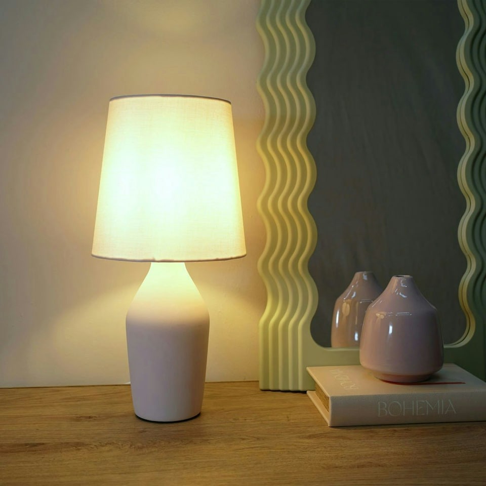 image 1 of ValueLights Arlo Set of 2 - Rose Pink Ceramic Base Table Lamp with Tapered Shade