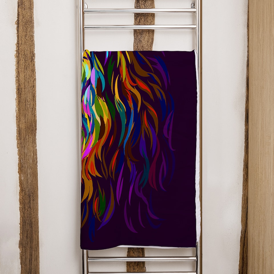 image 1 of lion's head on a purple background in popart style Designer Bath Towel | Multi