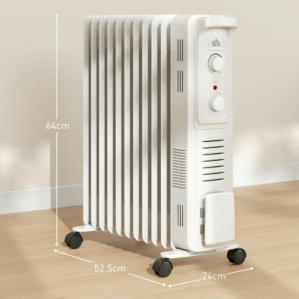 image 1 of HOMCOM 11 Fin Portable Oil Filled Heater Radiator, Energy Efficient, White