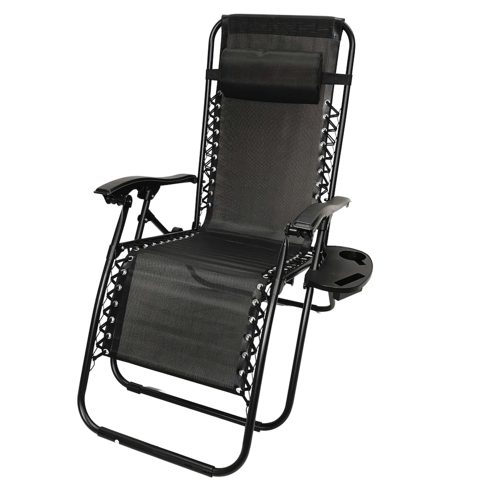 image 1 of Black Multi Position Textoline Zero Gravity Garden Relaxer Chair Lounger