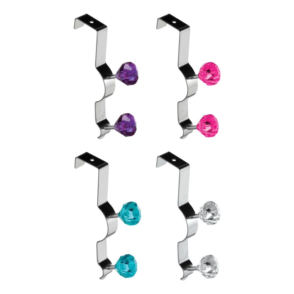 image 1 of Interiors by Premier Over Door Double Hook With Clear Diamantes, Metal Hook For Coats, Towels Or Accessories, Easy Over-The-Door