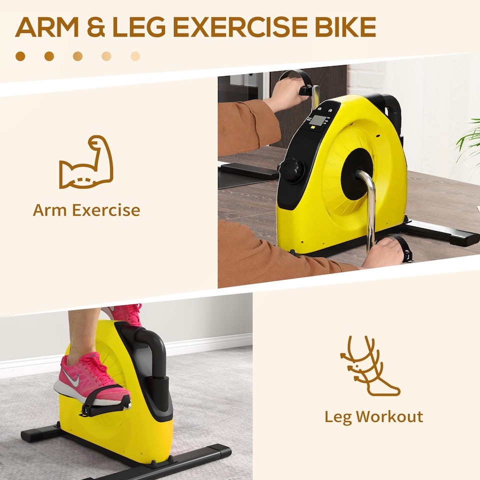 image 1 of SPORTNOW Mini Exercise Bike, Under Desk Bike for Legs, Arms Workout, Yellow