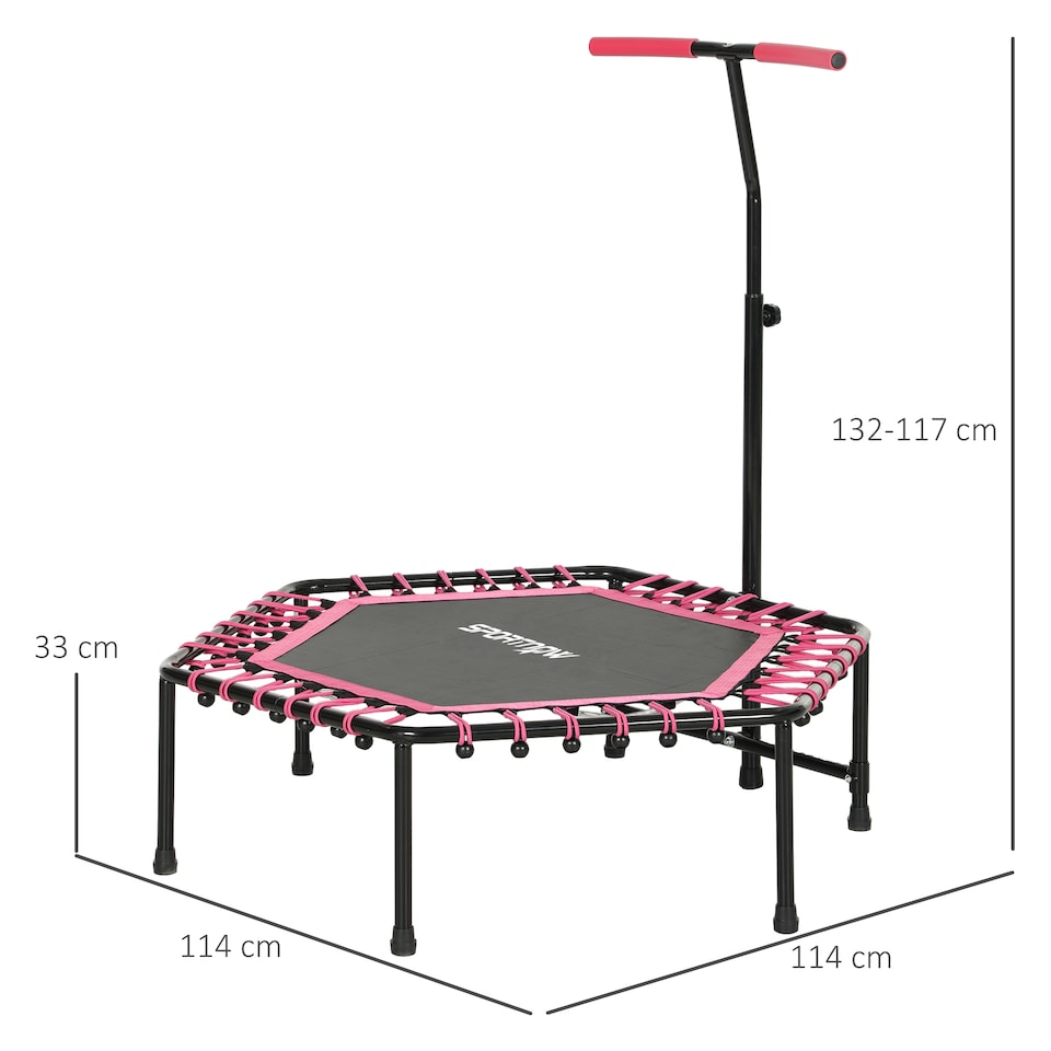 image 1 of SPORTNOW Fitness Trampoline with Adjustable Handle, LED Lights, Pink
