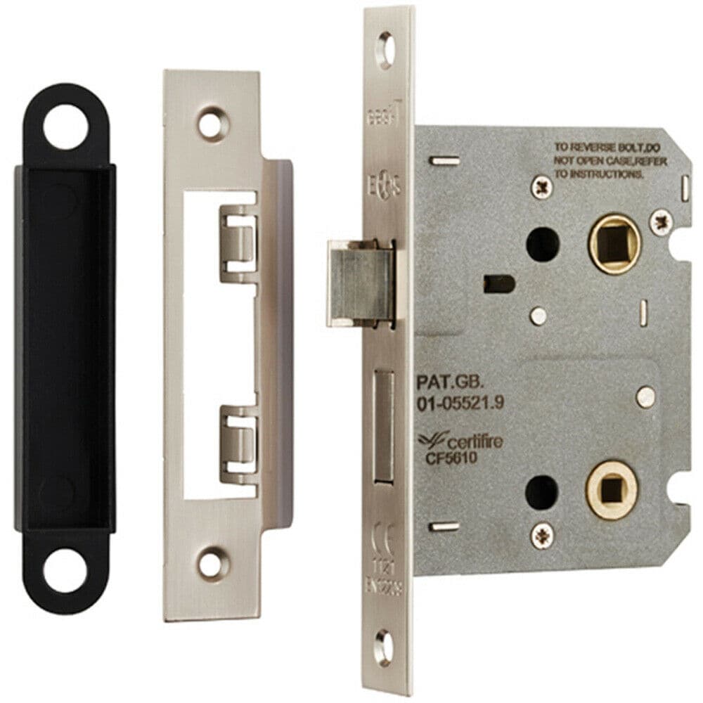 Loops Locking Bathroom Door Sashlock Latch Square Forend 76mm Satin Nickel in Metallics