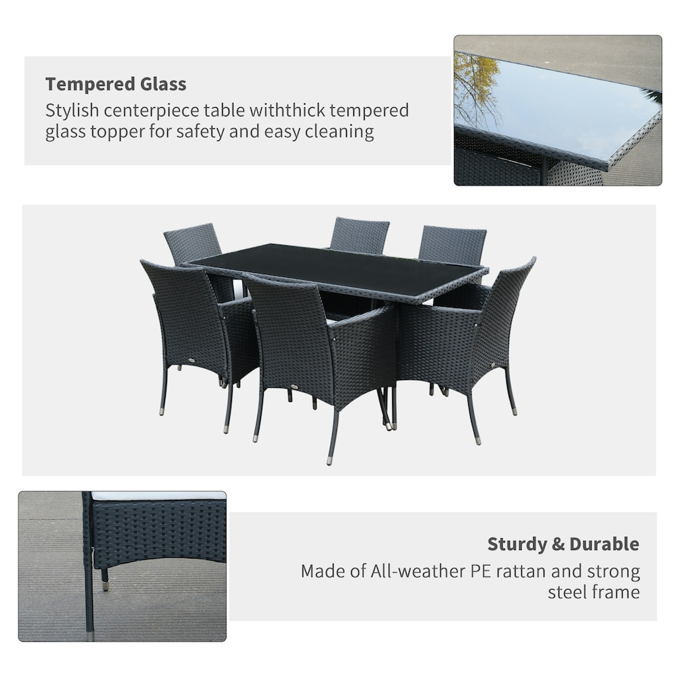 image 1 of Outsunny 7pc Outsunny Outdoor Dining Rattan Garden Furniture Set