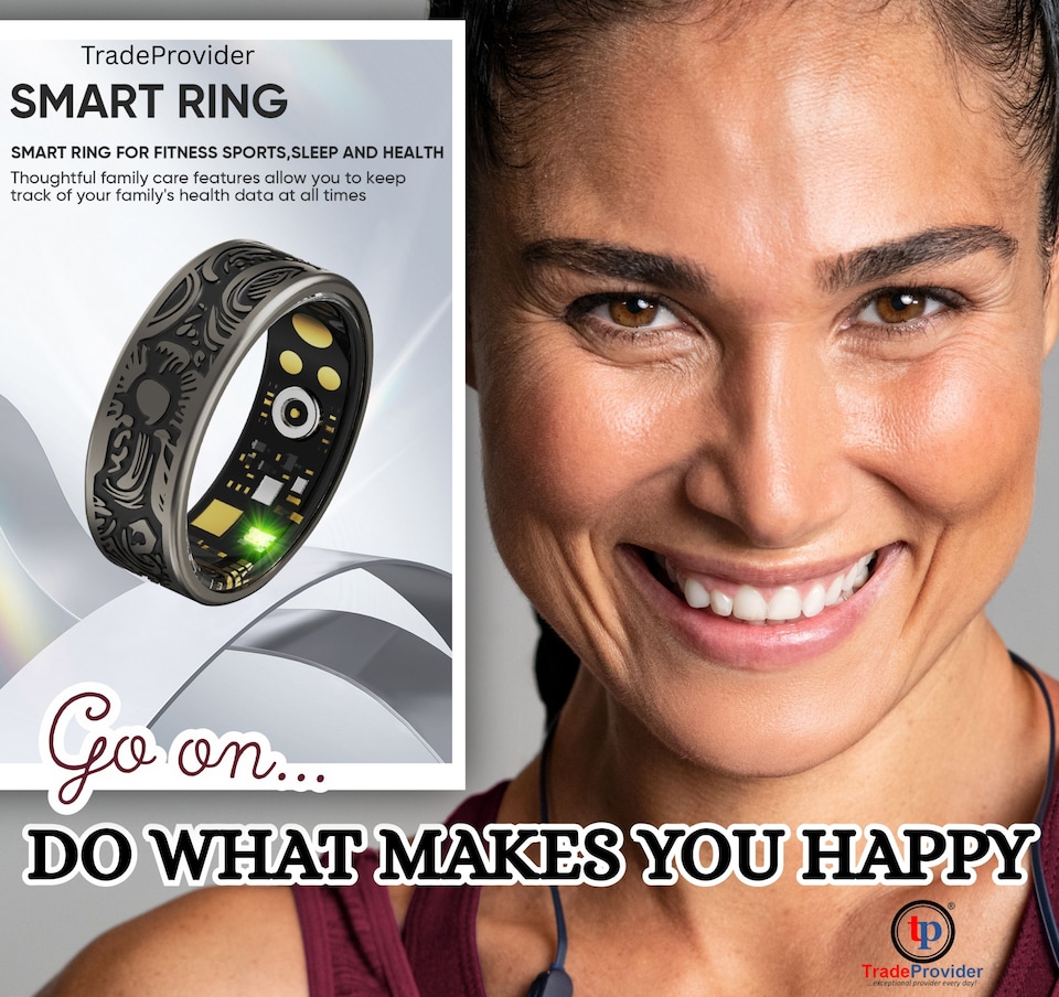 image 1 of Smart Fitness Ring with Heart Rate Tracker, Sleep Monitor, Blood Pressure Oxygen Step Counter, Calories Pedometer for Men & Women (Size USA- 9/UK- R)
