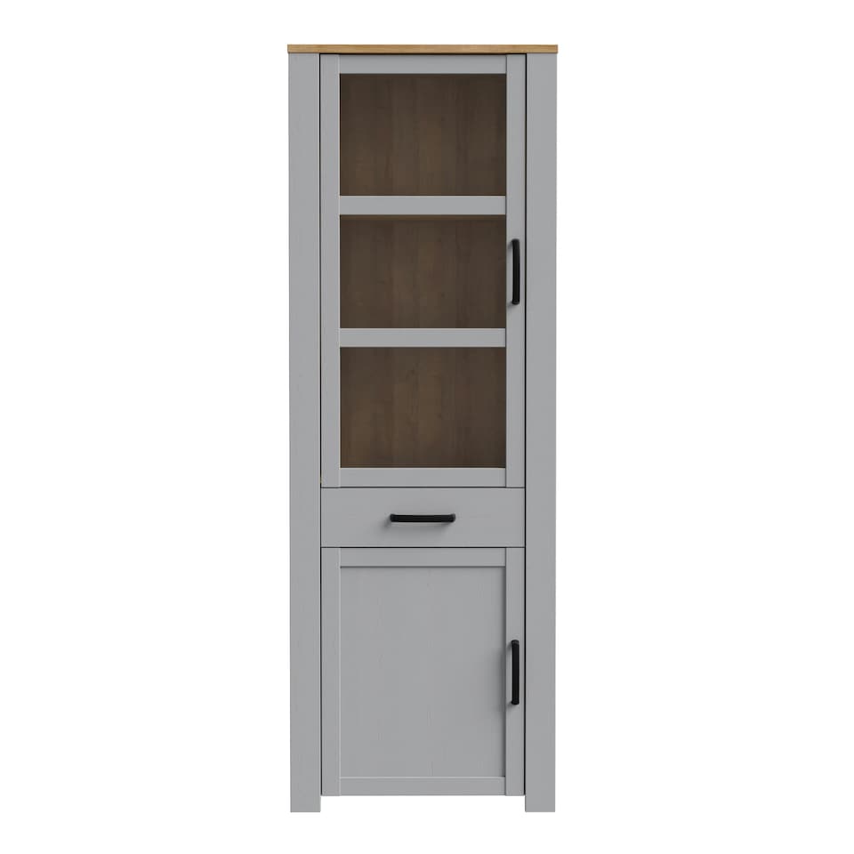 image 1 of Bohol Narrow Display Cabinet inc. 2x LED Lights in Riviera Oak/Grey Oak